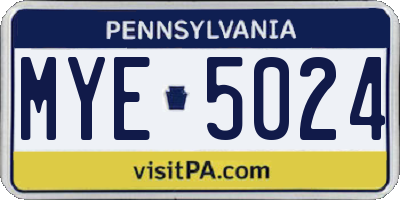 PA license plate MYE5024