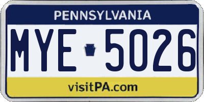 PA license plate MYE5026
