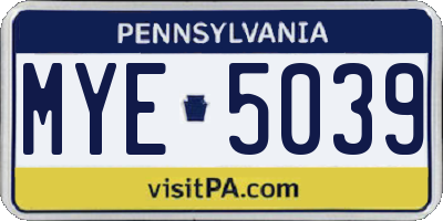 PA license plate MYE5039