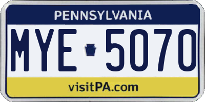 PA license plate MYE5070