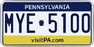 PA license plate MYE5100
