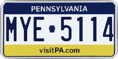 PA license plate MYE5114