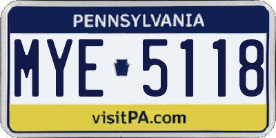 PA license plate MYE5118