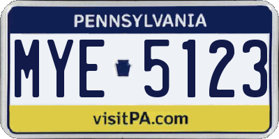 PA license plate MYE5123