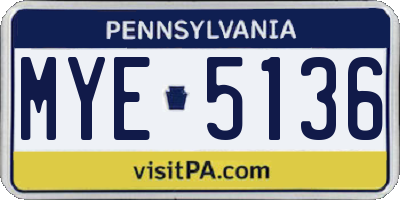 PA license plate MYE5136