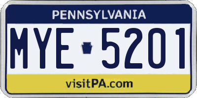 PA license plate MYE5201