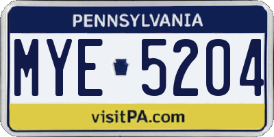 PA license plate MYE5204