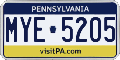 PA license plate MYE5205