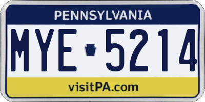 PA license plate MYE5214