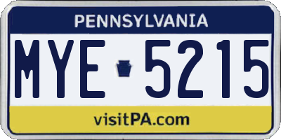 PA license plate MYE5215