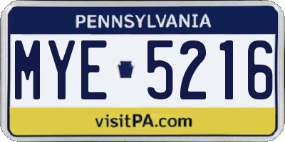 PA license plate MYE5216