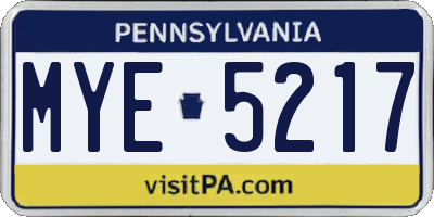 PA license plate MYE5217