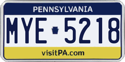 PA license plate MYE5218