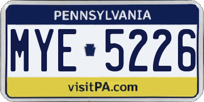 PA license plate MYE5226