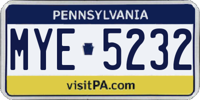 PA license plate MYE5232