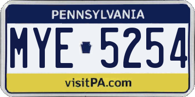 PA license plate MYE5254