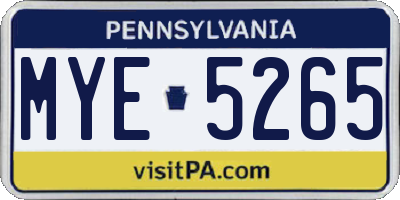 PA license plate MYE5265