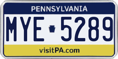 PA license plate MYE5289
