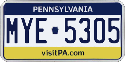 PA license plate MYE5305