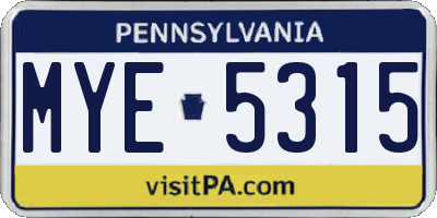 PA license plate MYE5315