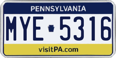 PA license plate MYE5316