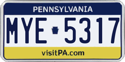 PA license plate MYE5317