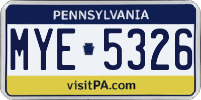 PA license plate MYE5326