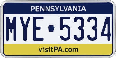 PA license plate MYE5334
