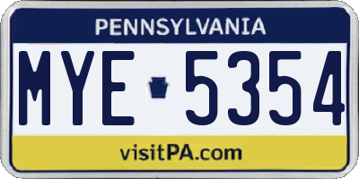 PA license plate MYE5354