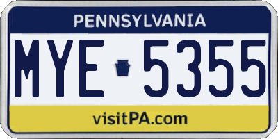 PA license plate MYE5355