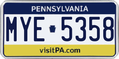 PA license plate MYE5358