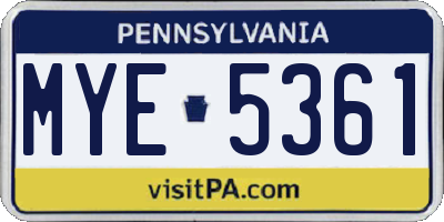 PA license plate MYE5361