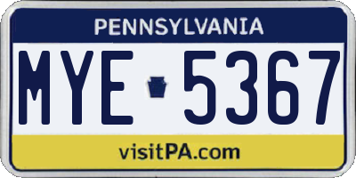 PA license plate MYE5367