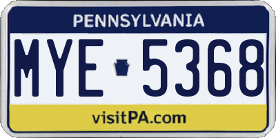 PA license plate MYE5368