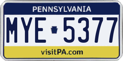 PA license plate MYE5377