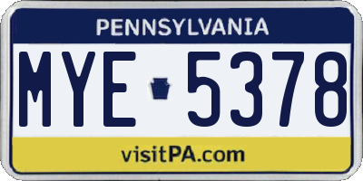 PA license plate MYE5378