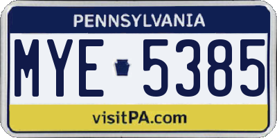 PA license plate MYE5385