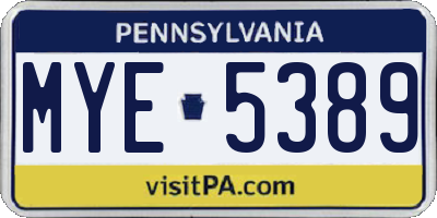 PA license plate MYE5389