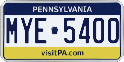 PA license plate MYE5400