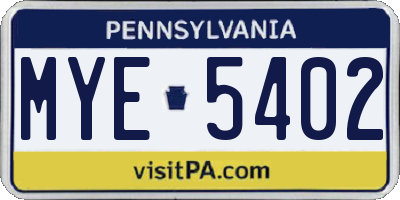 PA license plate MYE5402
