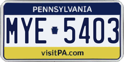 PA license plate MYE5403