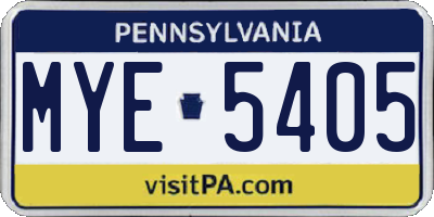 PA license plate MYE5405