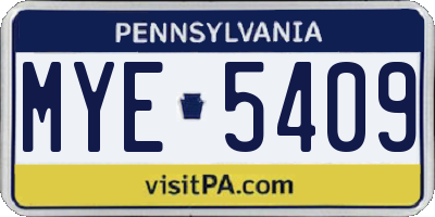 PA license plate MYE5409