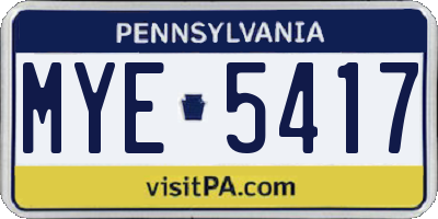 PA license plate MYE5417