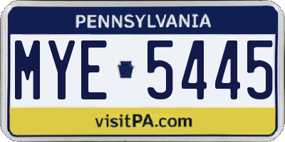 PA license plate MYE5445