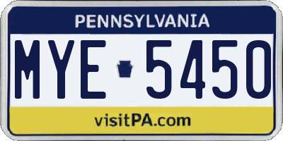 PA license plate MYE5450