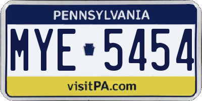 PA license plate MYE5454