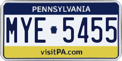 PA license plate MYE5455