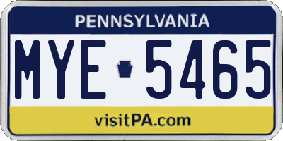 PA license plate MYE5465