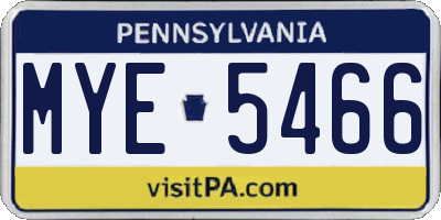 PA license plate MYE5466